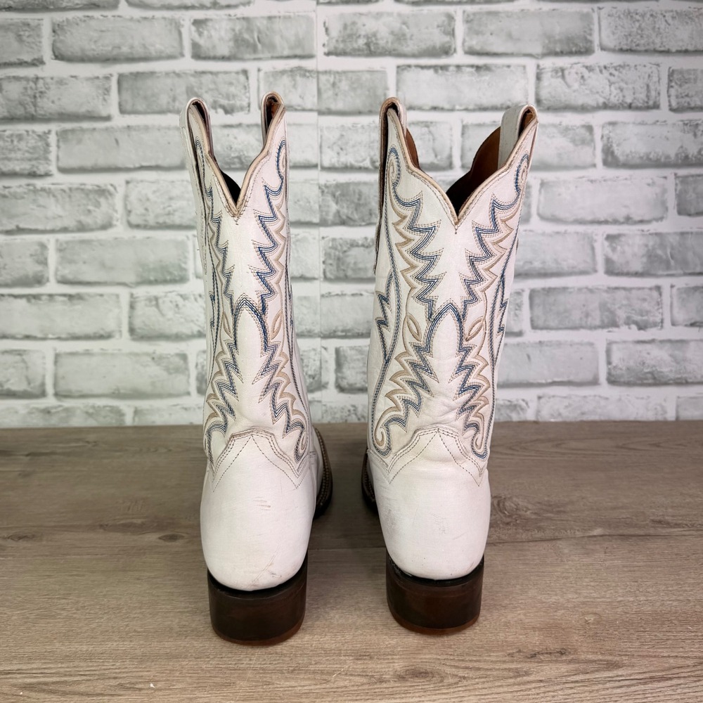 Dan Post White Leather Embroidered Western Boots Square Toe Womens 8.5 - Picture 5 of 9